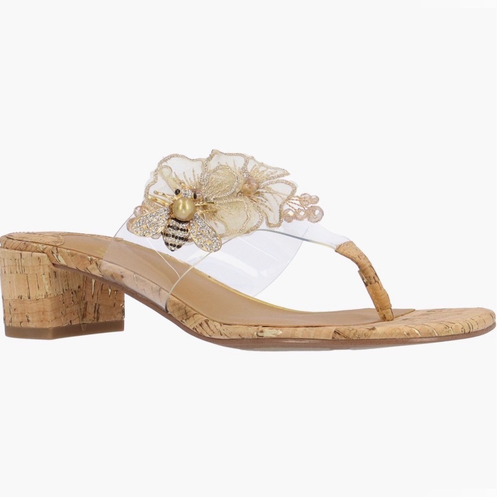 J.Renee Beeutiful Gold and Tan Floral Women’s Block Heels Sandals Size 8.5 NWOT - Picture 2 of 12